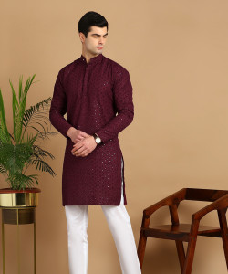 FUBAR Men Chikan Embroidery Straight Kurta