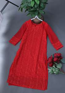 Felopie Women Chikan Embroidery A-line Kurta