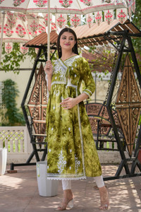 anushansa Women Chikan Embroidery Flared Kurta