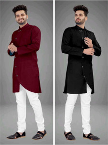 DIAMOND CLUSTER Men Solid Asymmetric Kurta