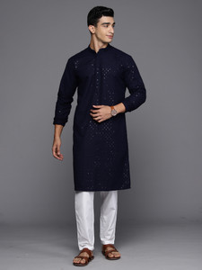 Indo Era Men Chikan Embroidery Straight Kurta