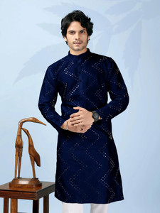 ORIFAB Men Chikan Embroidery Straight Kurta