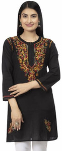 ZH SHOP Women Chikan Embroidery A-line Kurta
