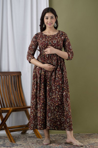 SURGILINE Women Fit and Flare Brown Midi/Calf Length Dress