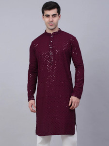 Jompers Men Chikan Embroidery Straight Kurta