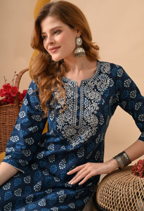 KJFAB Women Embroidered Straight Kurta