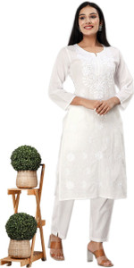 pesas Women Self Design, Chikan Embroidery Straight Kurta