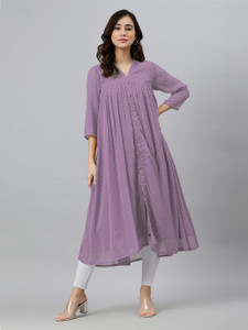 Janasya Women A-line Purple Midi/Calf Length Dress