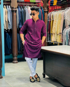 KURTAFORMEN Men Chikan Embroidery Straight Kurta