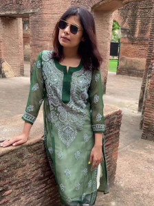 FS FASHION Women Chikan Embroidery Straight Kurta