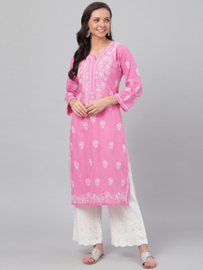 ADA Women Chikan Embroidery, Embroidered Straight Kurta