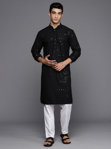 Indo Era Men Chikan Embroidery Straight Kurta