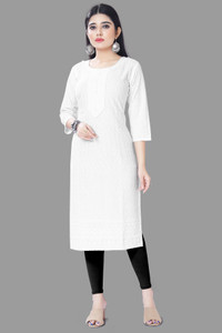 v naitikkumar Women Chikan Embroidery Straight Kurta