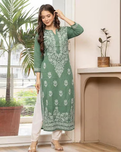 VNKO Women Chikan Embroidery A-line Kurta