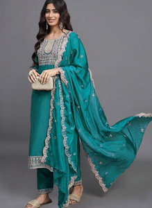 Salzox Embroidered Anarkali Kurta, Bottom & Dupatta Set