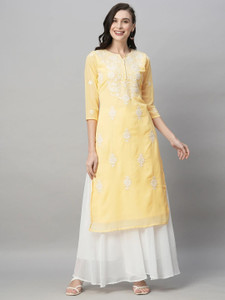 RATAN Women Chikan Embroidery Straight Kurta