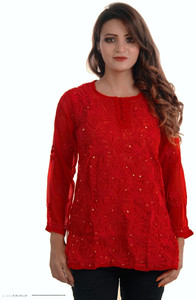 लखनवी पोषाक महिलाओं के लिए चिकन एम्ब्रॉयडरी स्ट्रेट कुर्ता