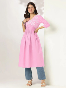 Janasya Women Embroidered A-line Kurta
