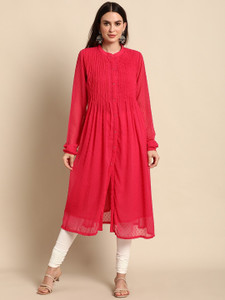 Janasya Women Self Design Frontslit Kurta