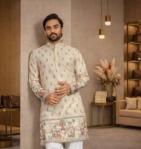 CELLUX Men Printed, Floral Print Straight Kurta