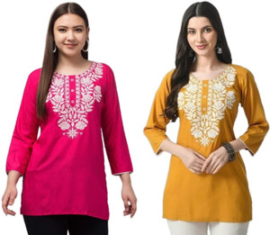 Synthify Women Chikan Embroidery A-line Kurta