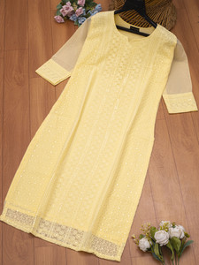 Felopie Women Chikan Embroidery A-line Kurta