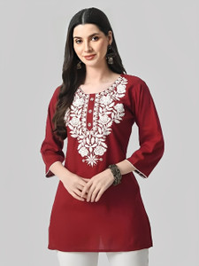 ND & R Women Embroidered A-line Kurta