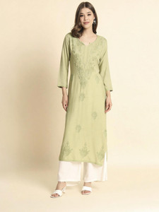 Sofisty Women Chikan Embroidery Straight Kurta