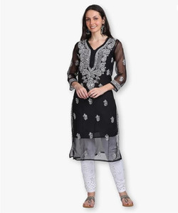 XENERIC Women Chikan Embroidery A-line Kurta