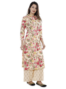 Rani Prints Jaipur Women Floral Print Frontslit Kurta