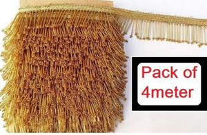 Avyalik 4Mtr Golden Tassels Latkan Laces Heavy Pipe Border for Dresses, Sarees, Lace Lace Reel