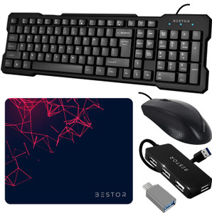 Bestor Set of 5 Combo,USB Wired Keyboard,Wire Mouse,Mouse Pad,typeC converter,4port HUB Combo Set