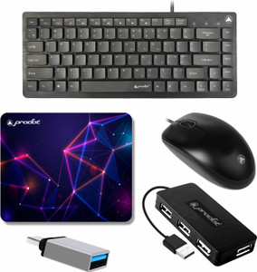 PRODOT High Performance Set of 5 Wired Combo 217 Chicklet Mini Keyboard & 185 Mouse Combo Set