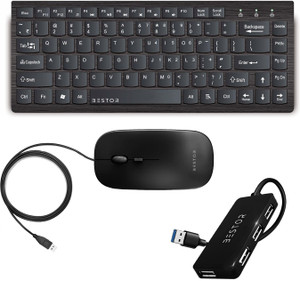 Bestor 3-in-1 Combo USB Wired Keyboard, 1000 DPI Mouse & 4-Port USB Hub for PC/Laptop Combo Set