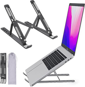 StealODeal Aluminum Tabletop Laptop Stand Ergonomic Foldable Portable Laptop Stand Holder Stainless Steel Desk Stand Laptop Stand with Adjustable Height Compatible with Universal Laptops