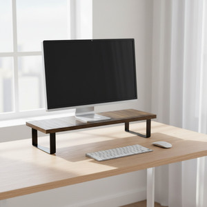 Flux Monitor Riser Stand Metal Legs | Study, Office & Computer Table Walnut Brown Wooden Floor and Desk Stand Laptop Stand Compatible with Universal Laptops