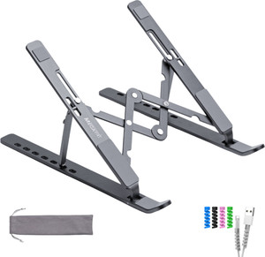 MegaStro Pro Edition Laptop Stand for Desk with 7 Adjustable Angles comes with a Mobile Stand, A Set Wire Protector and 2 Pouches Aluminium Desk Stand Laptop Stand with Adjustable Height Compatible with Universal Laptops