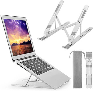 StealODeal Silver Laptop Stand 7 Angles Adjustable Aluminum Ergonomic Foldable Portable Desktop Holder Compatible with MacBook, HP, Dell, Lenovo & All Other Notebook Stainless Steel Desk Stand Laptop Stand with Adjustable Height Compatible with Universal Laptops
