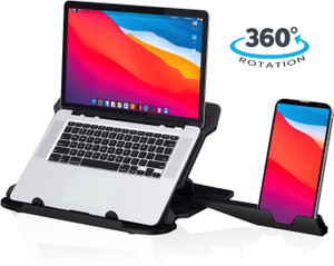 Portronics My Buddy Hexa 22 with Rotation Base, Mobile Holder, Adjustable Height, Foldable POR-1157 Plastic Desk Stand Rotatable Laptop Stand with Adjustable Height Compatible with 40 - 44cm Laptops