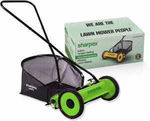Sharpex Grass Catcher Classic Reel Lawn Mower 16''Reel, 5-Position Height,  Grass Catcher for Garden (Green) Manual Push Lawn Mower Price in India