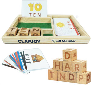 Clapjoy Spelling Games for Kids Wooden Matching Letters Toy with Flash Cards Updated