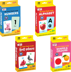 Little Berry My First Flash Cards (Set of 4): ABC, Number, Shapes & Colours, Hindi -144 Cards