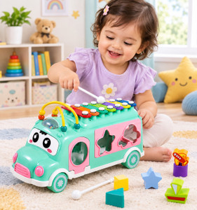 Maze Rabbitfish Novexa Kids Musical Activity Bus with Xylophone, Shape Sorter & Bead ...
