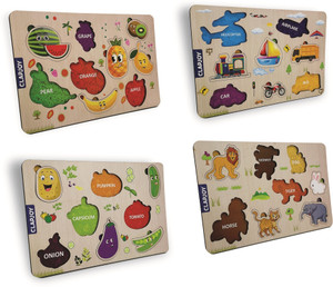 क्लैपजॉय Wooden Learning Educational Board, Puzzle for kids Ages 2 Years & above(Combo 4)