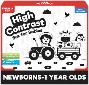 Einstein Box High Contrast Set for babies aged 0-12 months includes high contrast flashcards