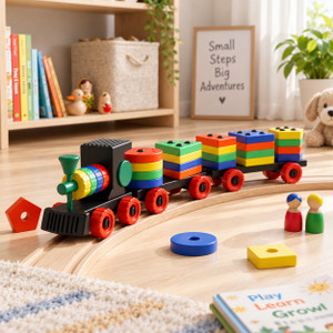 Amazely Geometric Train Blocks Shape Sorting & Colour Stacking Toys for Preschool Kids