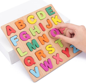 ZEQTOS Wooden 3D Capital Alphabets, Numbers, and Shapes Board Puzzle Toy for Kids