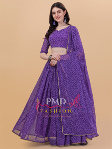 PMD Fashion Bandhani, Printed, Geometric Print, Digital Print Semi Stitched Lehenga Choli