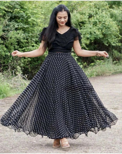 Nyari Wear Polka Print Stitched Lehenga & Crop Top