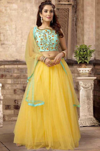 RamKrupa Creation Embroidered Semi Stitched Lehenga & Crop Top